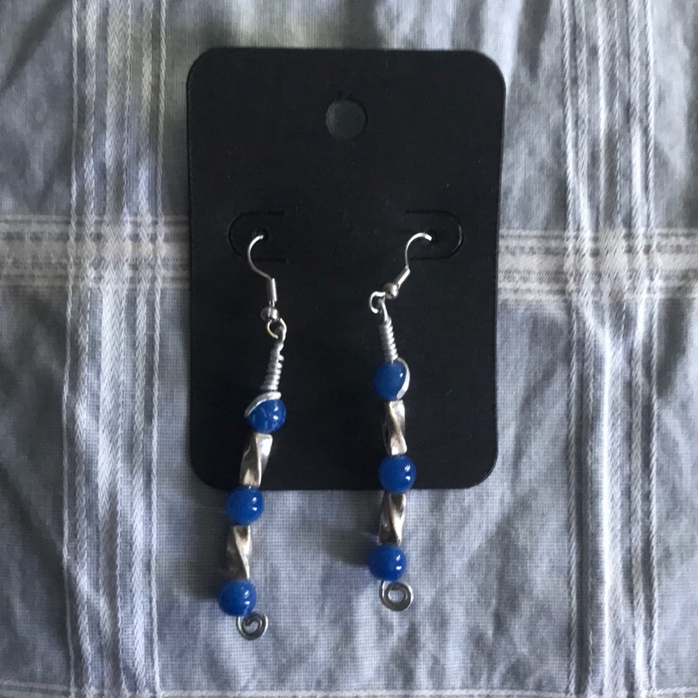 3/30$ Homemade silver tone pierced blue stone earrings brand new never worn